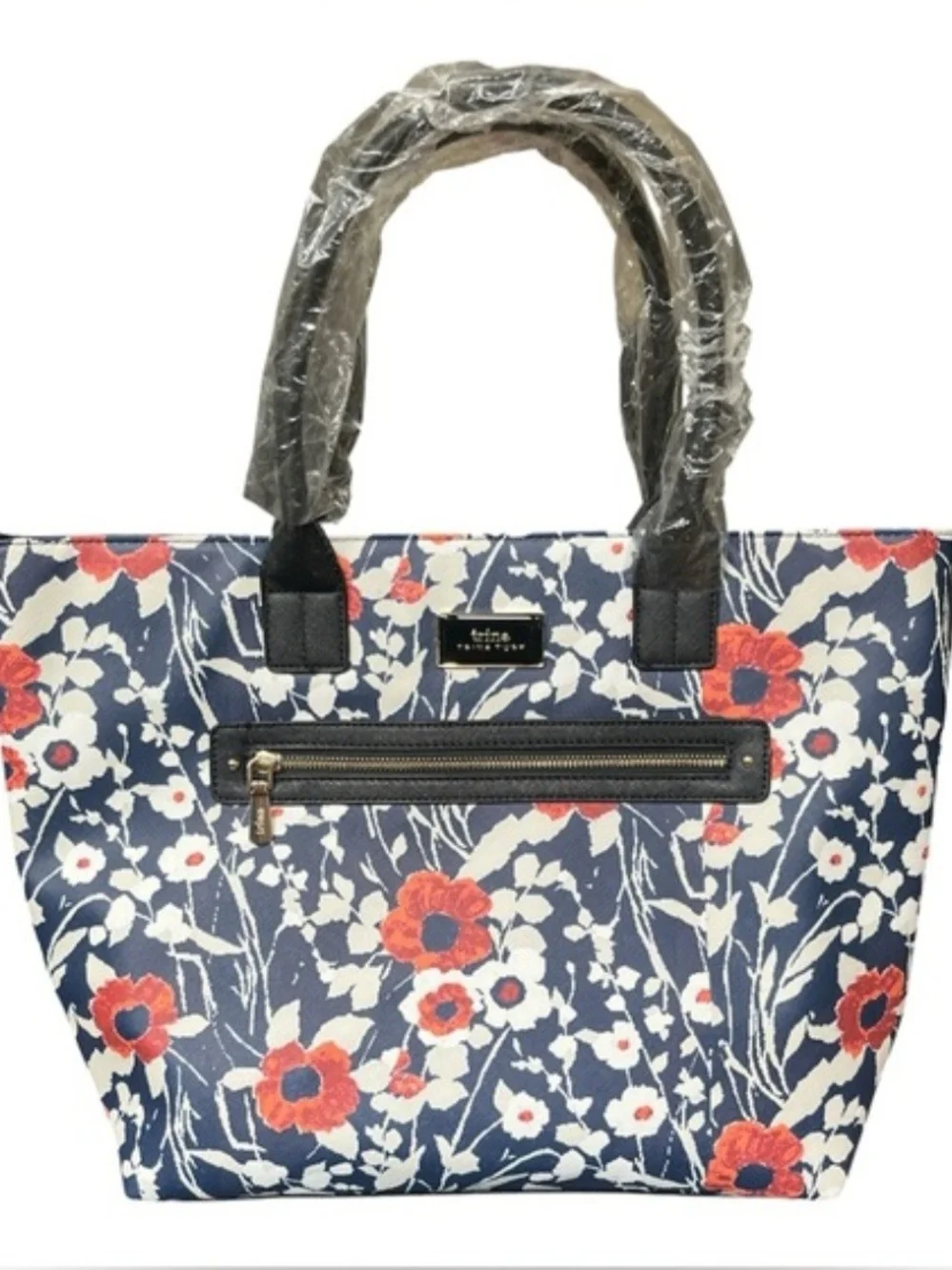 Trina Turk NWT Navy Floral Tote with Coral Accents MSRP$148